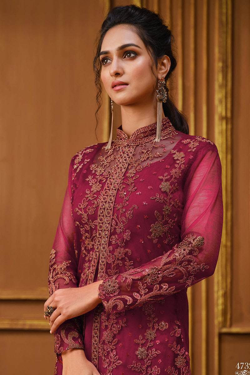 Wine Maroon Embroidered Anarkali Suit - View 2