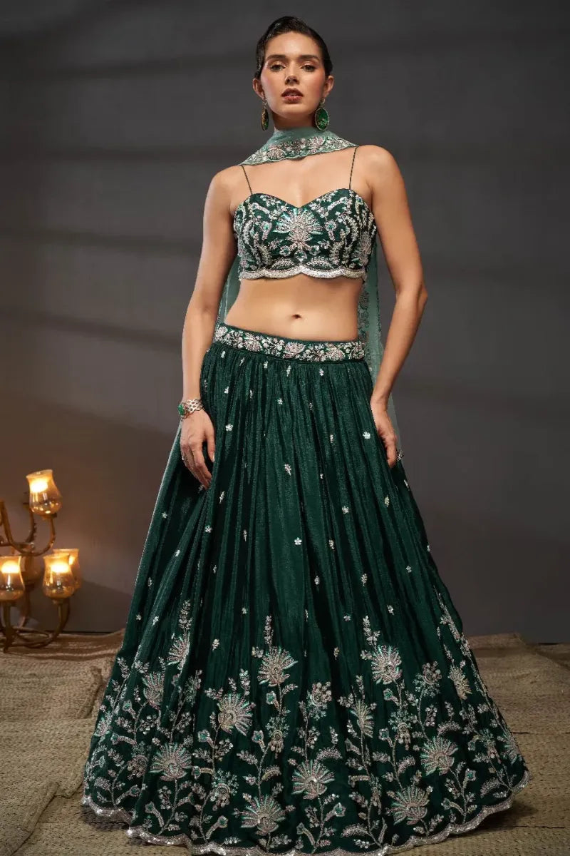 Green Embroidered Lehenga Set